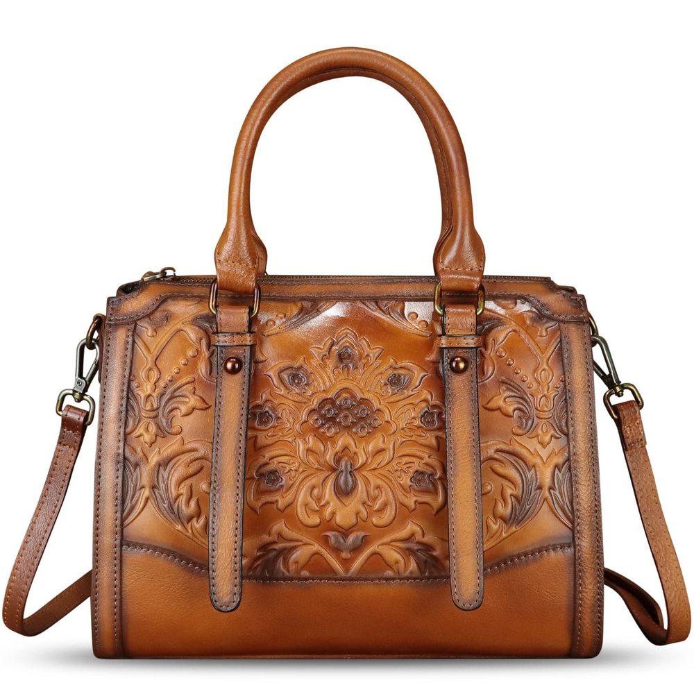 Genuine Leather Satchel Embossed Leather Handbag Top Handle Bags :P